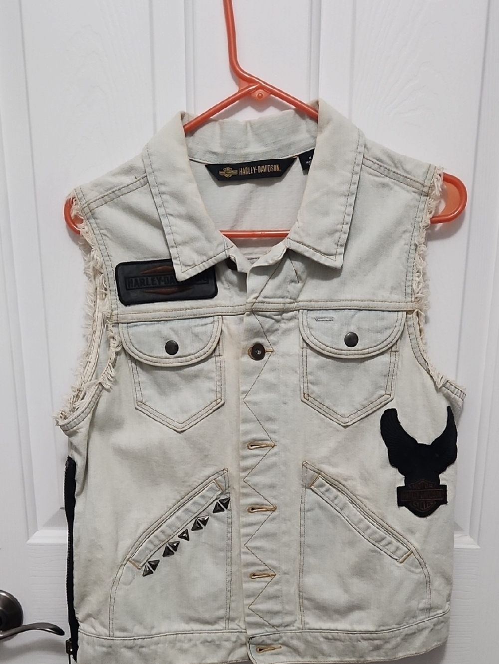 Harley-Davidson Off-White Denim Vest with Black Patches
